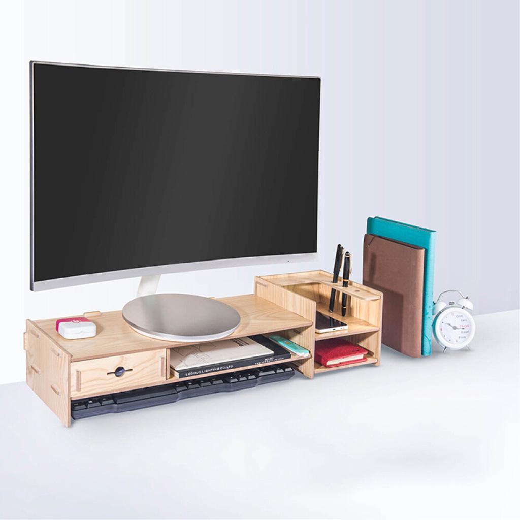 Monitor Stand Riser with Storage Organizer Drawers Bamboo