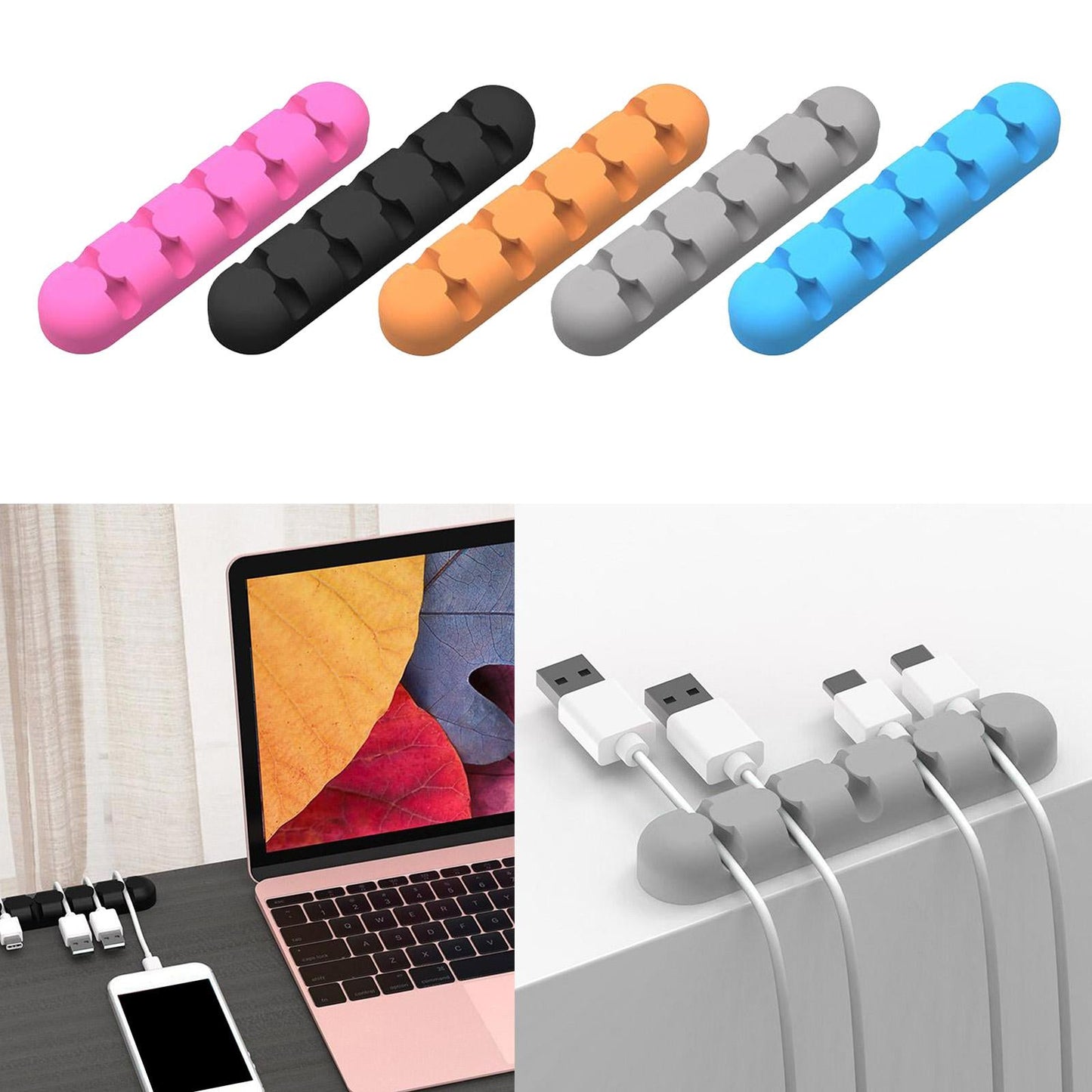 Silicone Adhesive Charging Cable Management Clips Holder Organizer Black