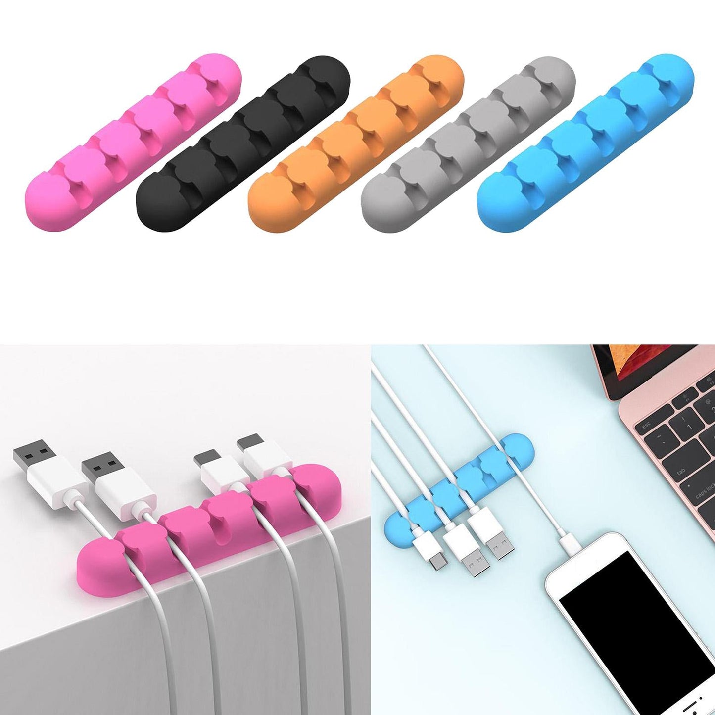 Silicone Adhesive Charging Cable Management Clips Holder Organizer Black