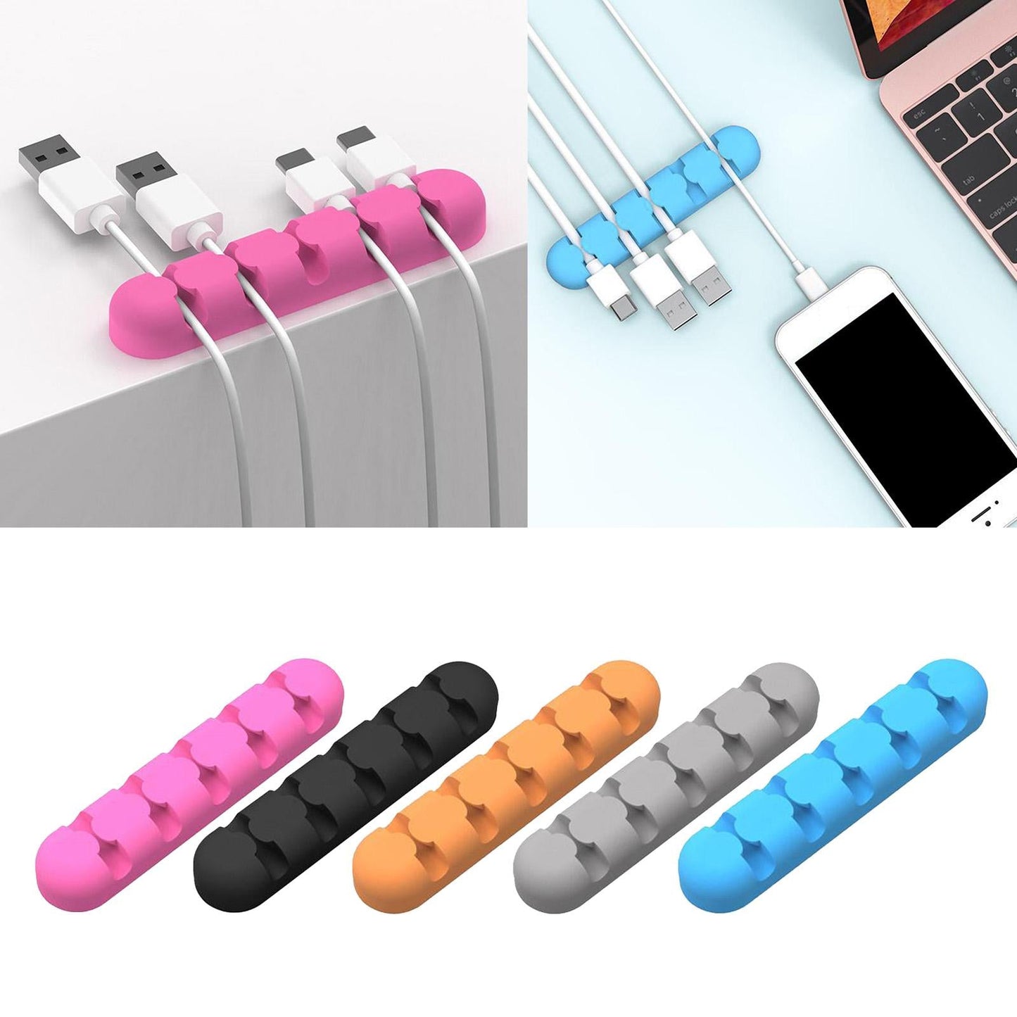 Silicone Adhesive Charging Cable Management Clips Holder Organizer Black