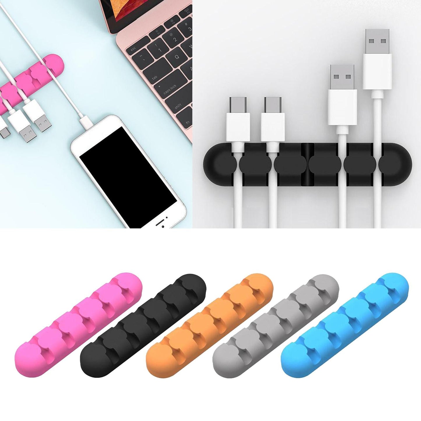 Silicone Adhesive Charging Cable Management Clips Holder Organizer Black