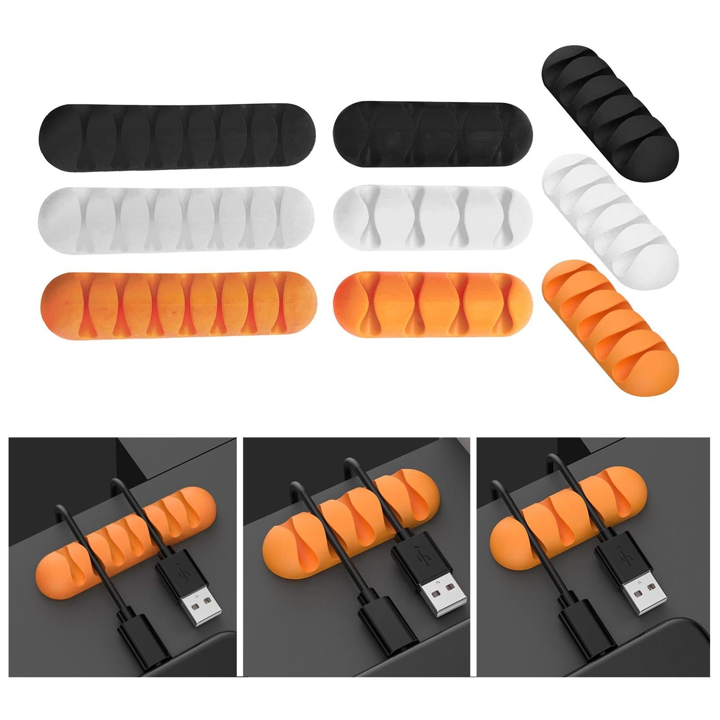 Cable Clips Multipurpose Cord Holder Earphone Wire Organizer Black 4 Slots