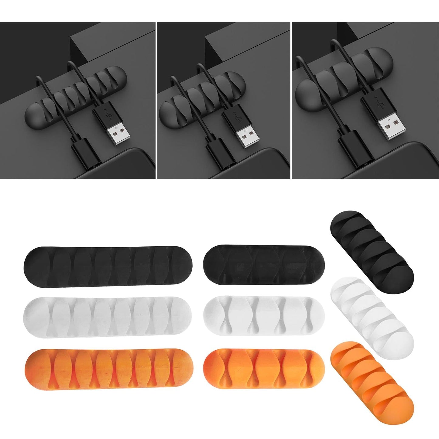 Cable Clips Multipurpose Cord Holder Earphone Wire Organizer Black 4 Slots