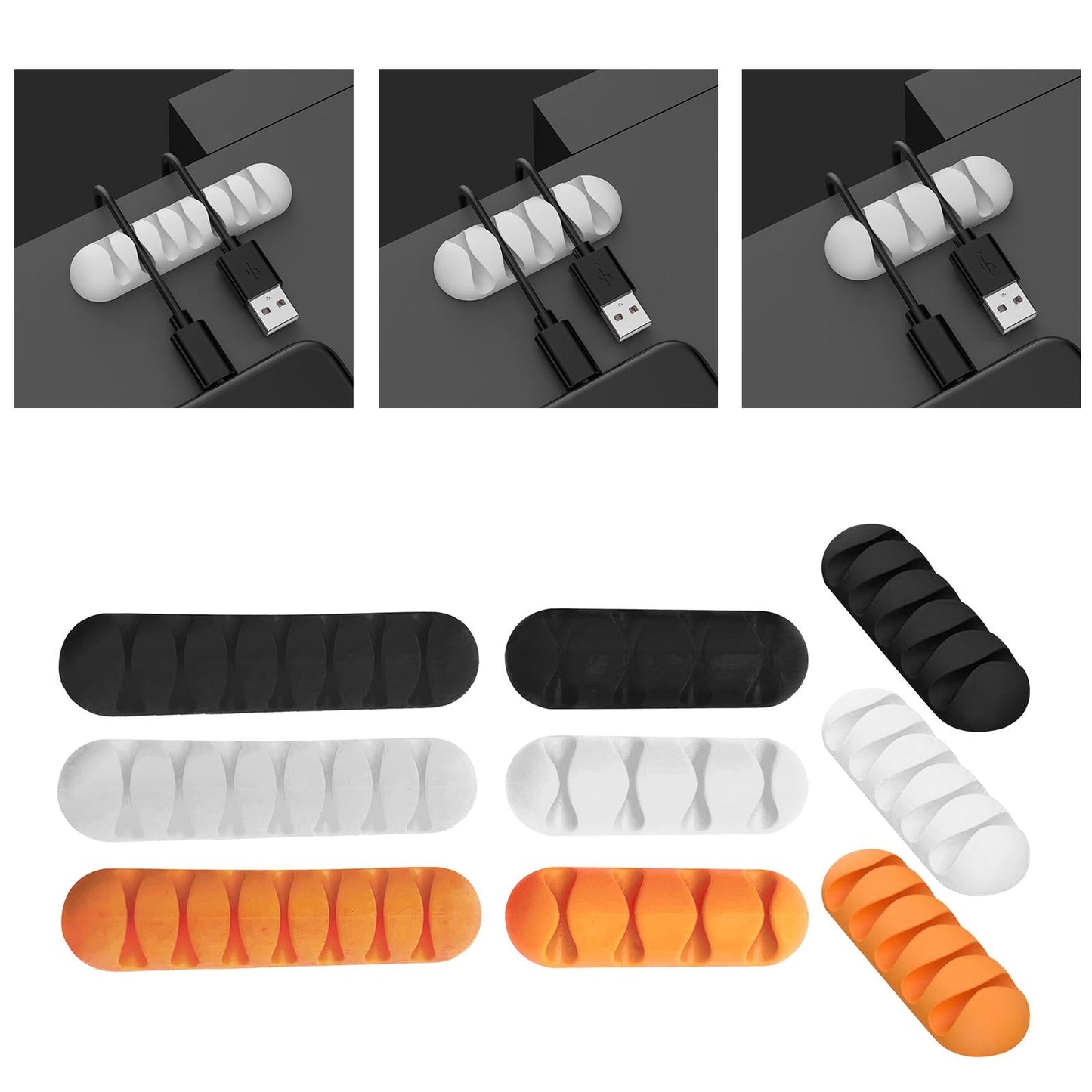 Cable Clips Multipurpose Cord Holder Earphone Wire Organizer Black 4 Slots