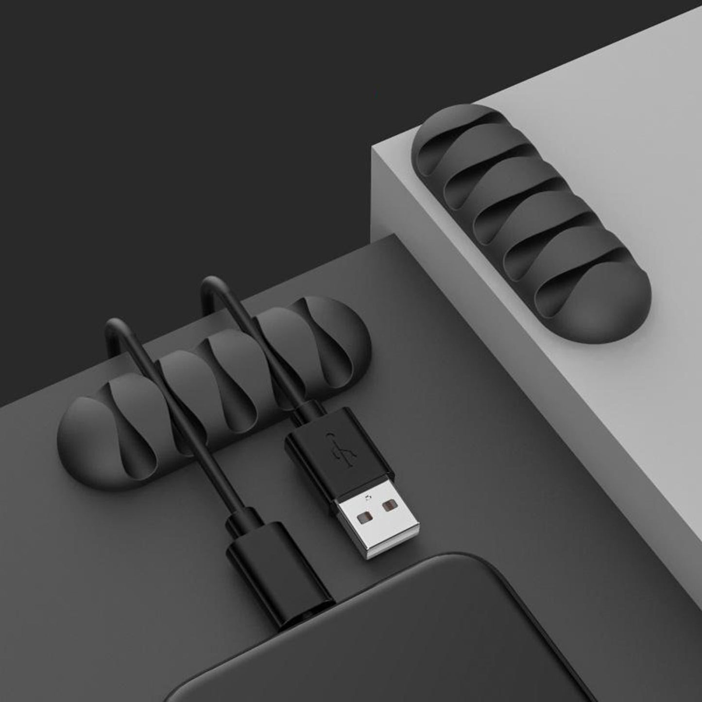 Cable Clips Multipurpose Cord Holder Earphone Wire Organizer Black 5 Slots