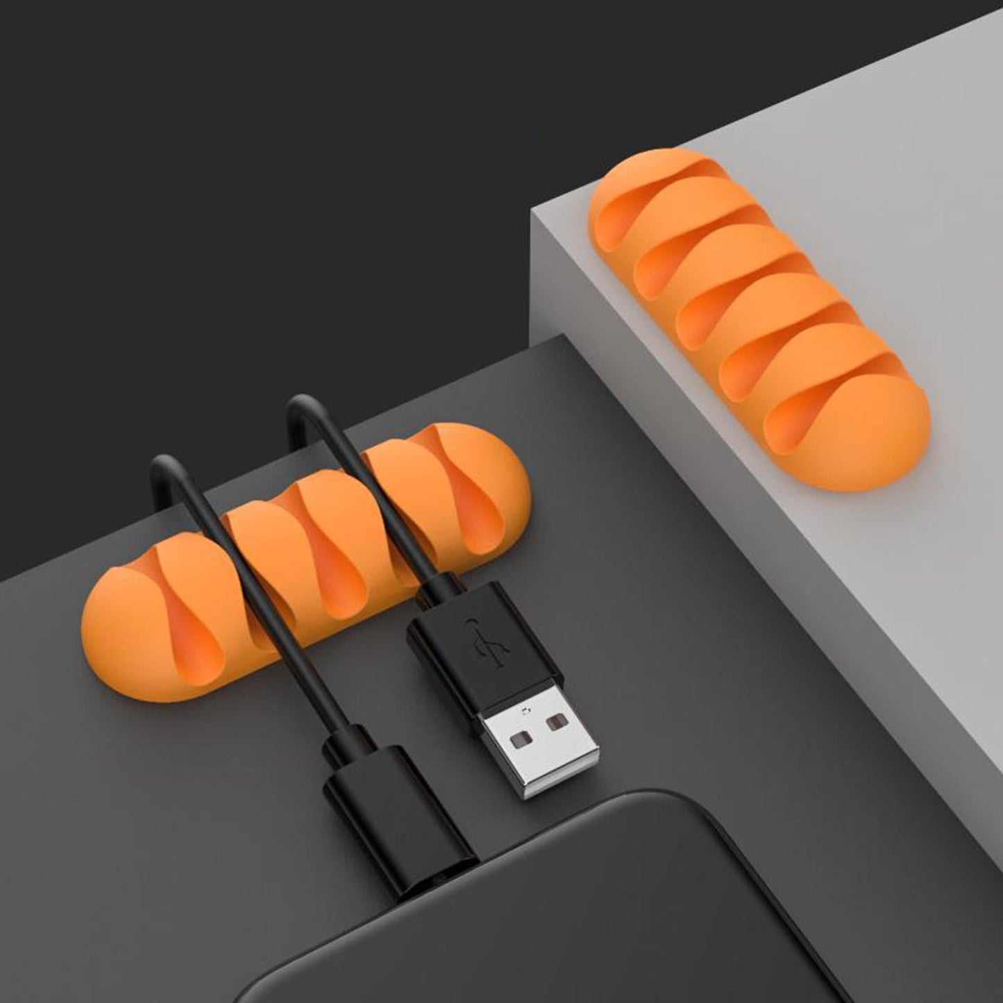 Cable Clips Multipurpose Cord Holder Earphone Wire Organizer Orange 5 Slots