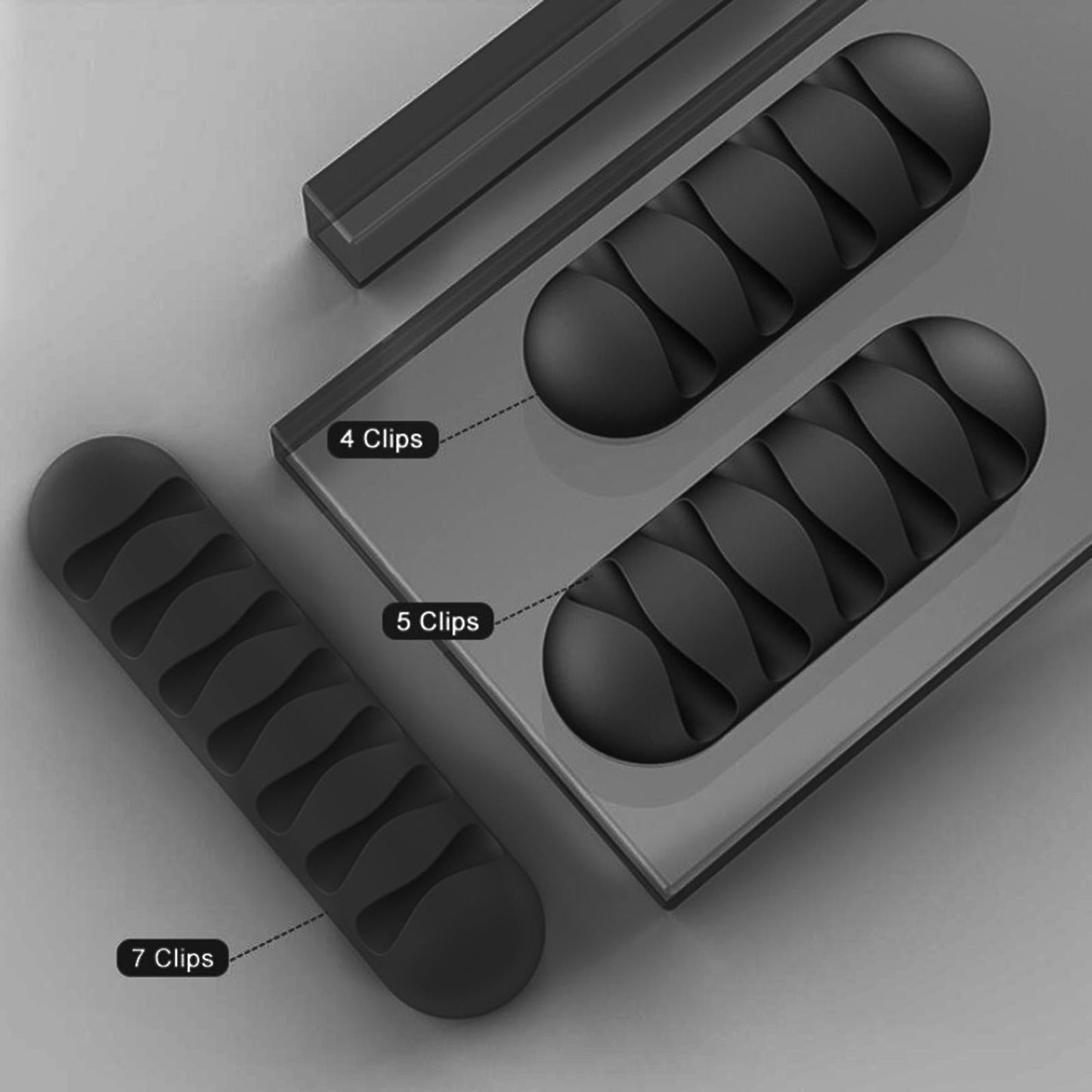 Cable Clips Multipurpose Cord Holder Earphone Wire Organizer Black 7 Slots