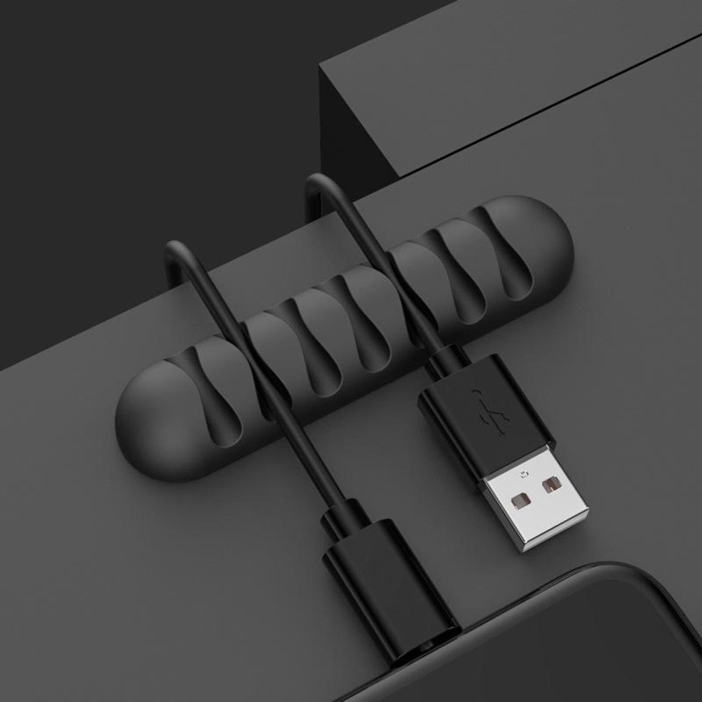 Cable Clips Multipurpose Cord Holder Earphone Wire Organizer Black 7 Slots
