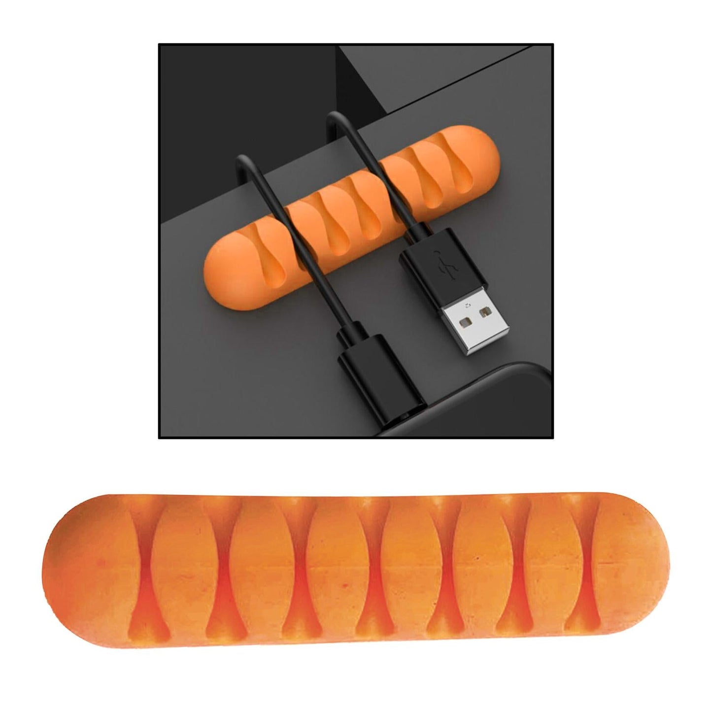 Cable Clips Multipurpose Cord Holder Earphone Wire Organizer Orange 7 Slots
