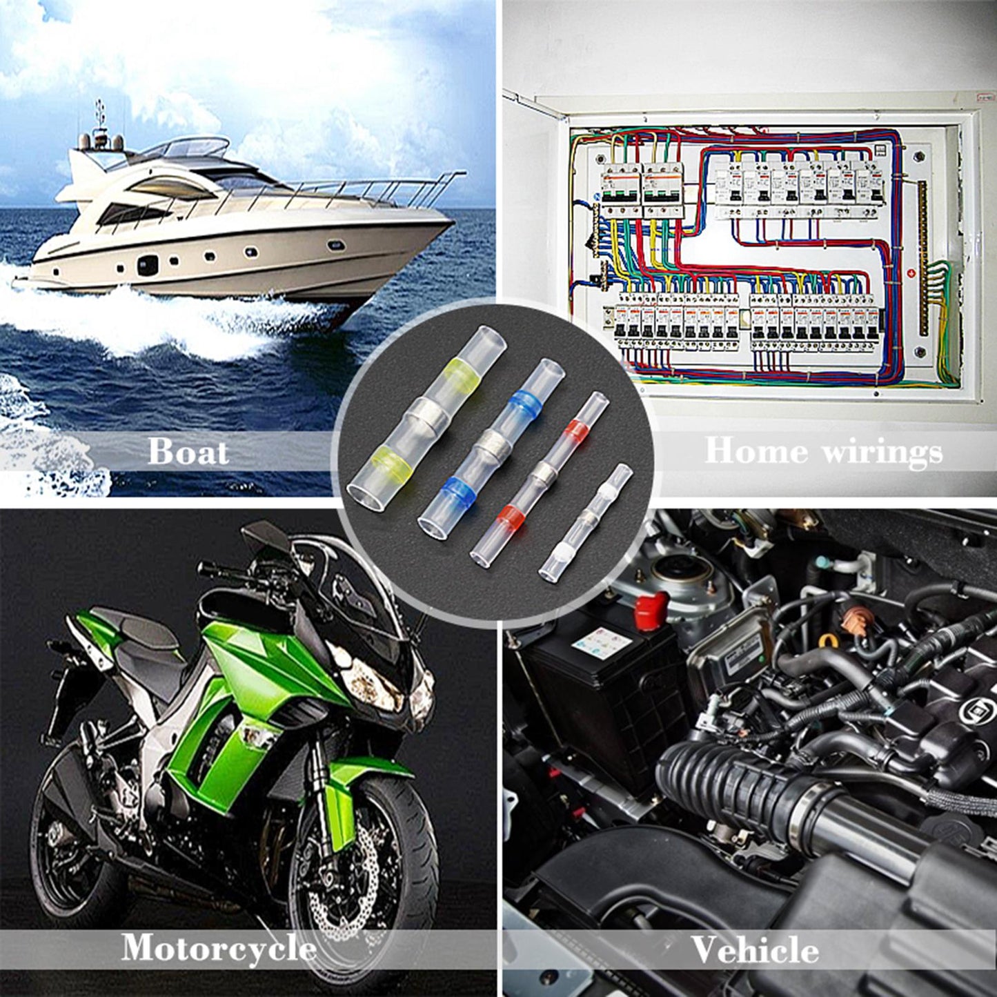 50 PCS Waterproof Electrical Wire Terminals Boat Connectors Butt Splice Kits