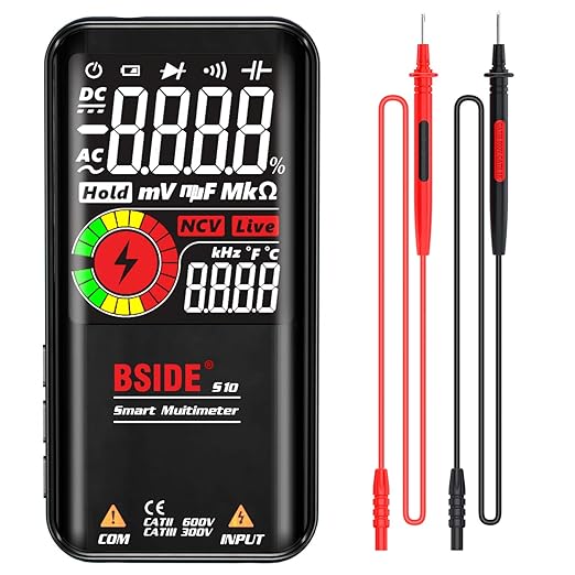 Bside Digital Multimeter 9999 Counts Auto Range Ohmmeter Smart DC AC Voltage Capacitor Resistance Diode NCV Hz Tester Detector - S10 / Black