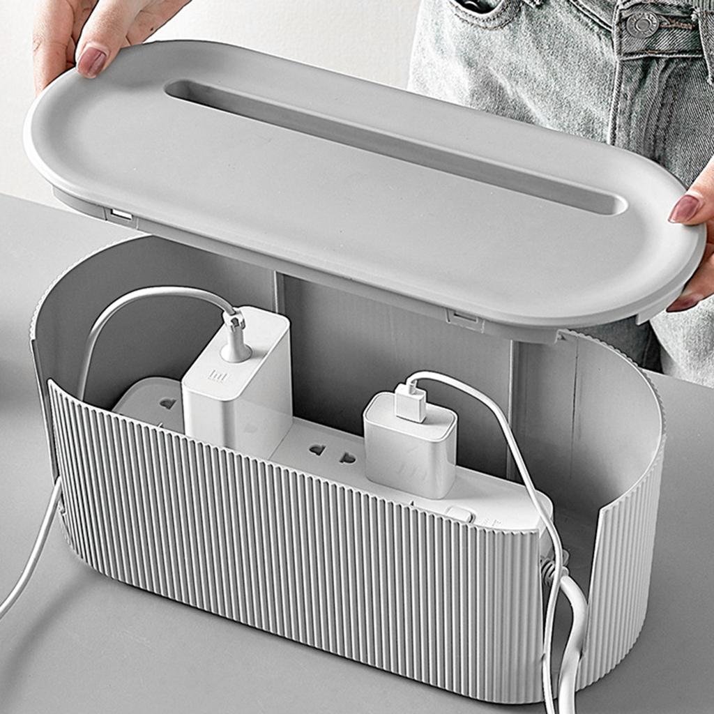 Cable Management Box Safety Dustproof with Cover for Plug Socket Desktop black