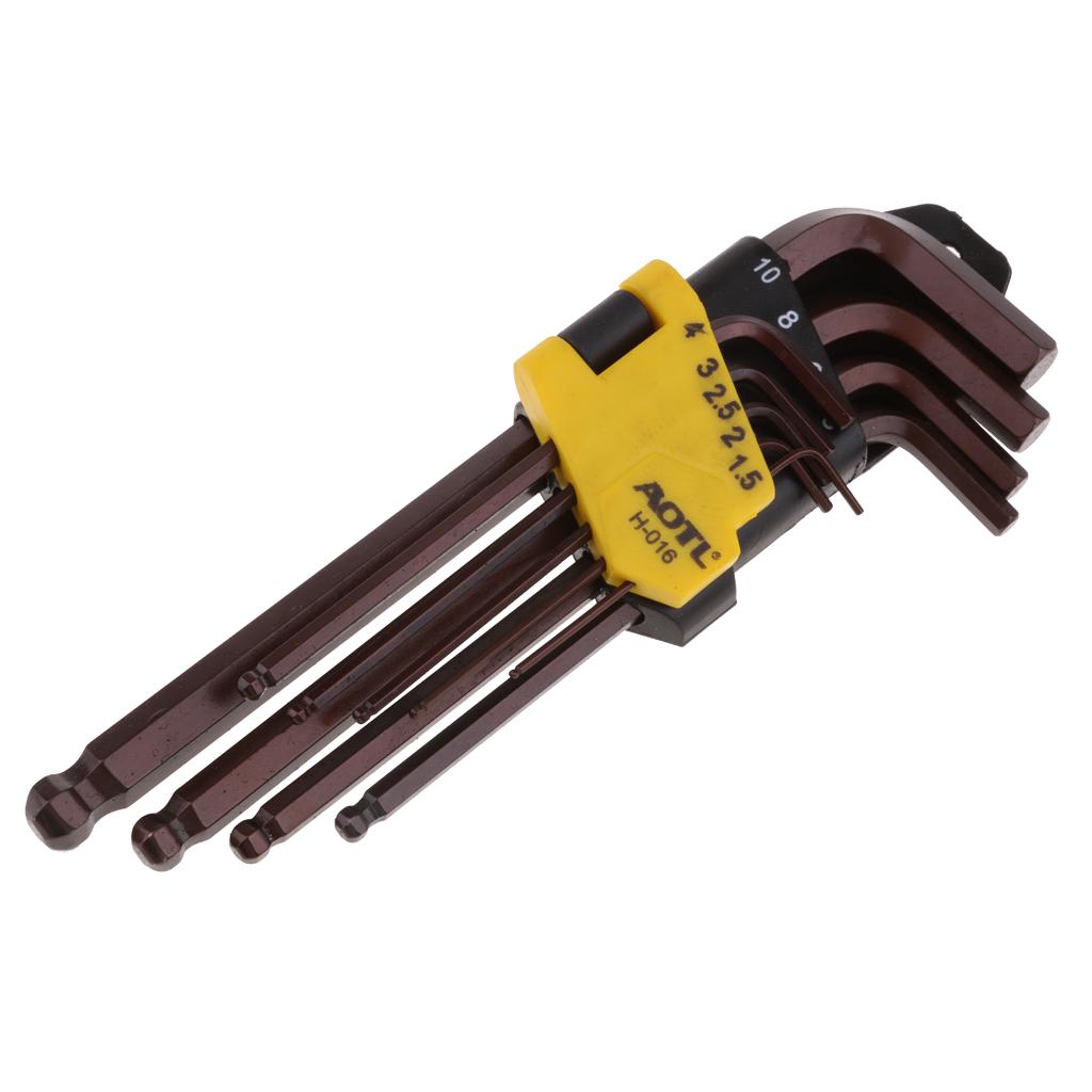 9Pcs Metric Ball End Allen Key Hex Wrench 1.5, 2, 2.5, 3, 4, 5, 6, 8, 10mm