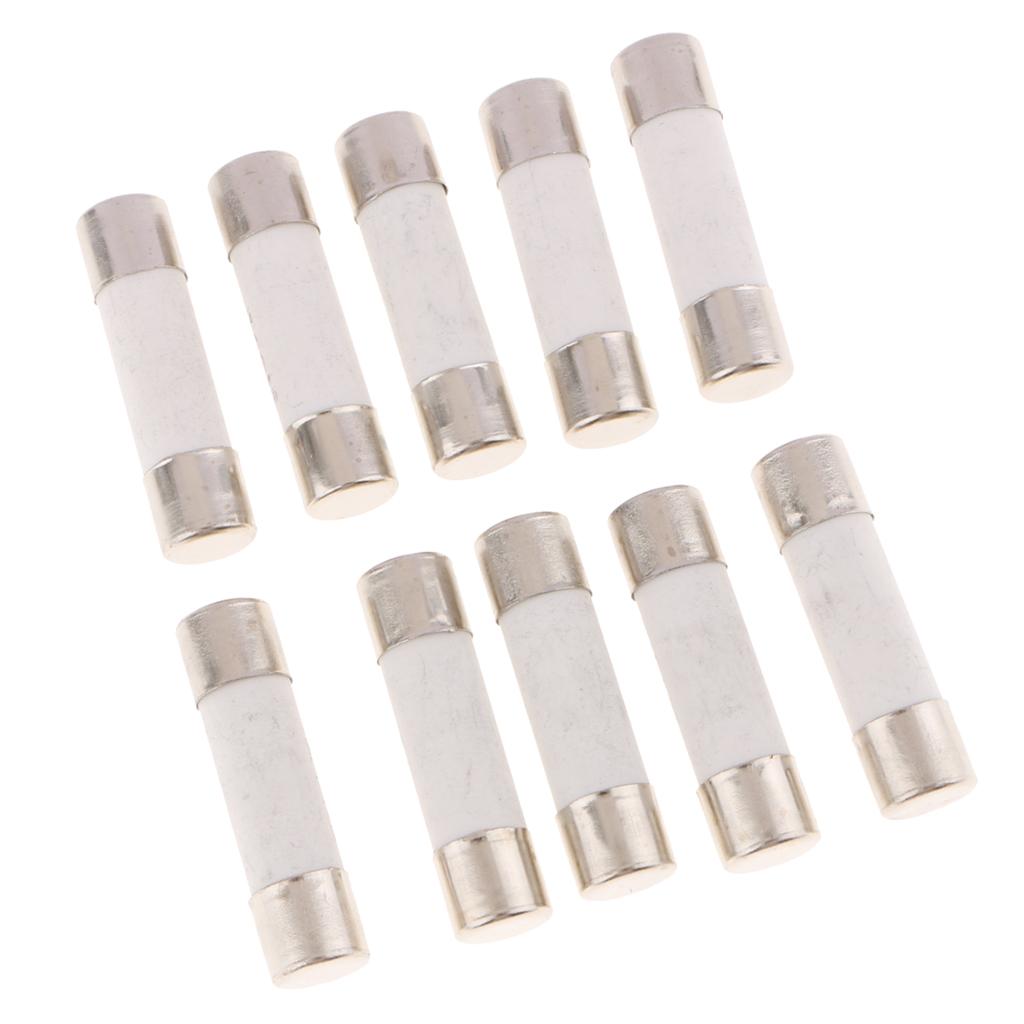 20 Pieces R015 Series 500V Cylindrical Ceramic Fuse Tube Fast Blow 38x10mm 10A