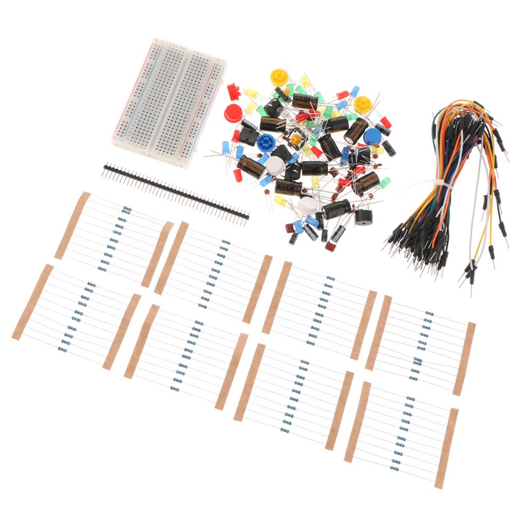 Kit Resistor LED Capacitor Jumper Cables Practical Breadboard Starter Kit