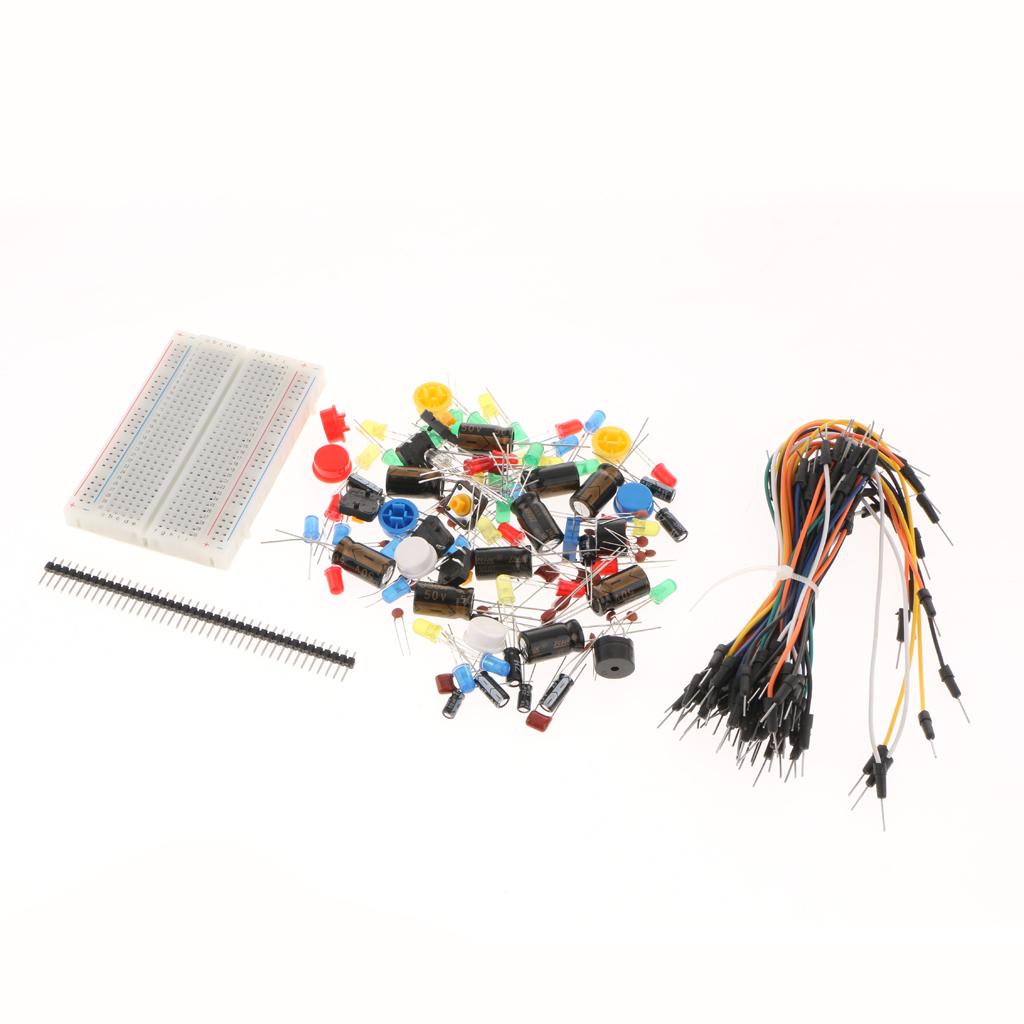 Kit Resistor LED Capacitor Jumper Cables Practical Breadboard Starter Kit