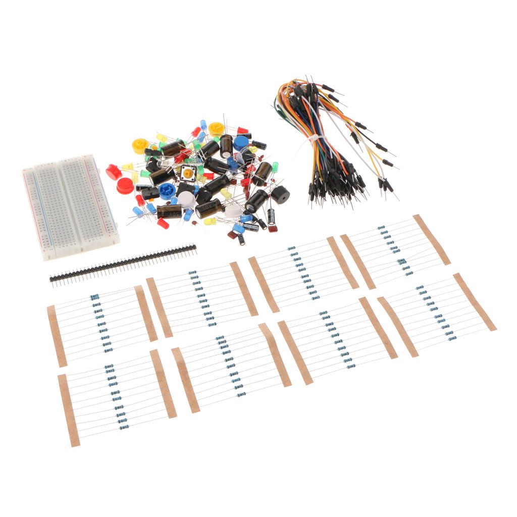Kit Resistor LED Capacitor Jumper Cables Practical Breadboard Starter Kit