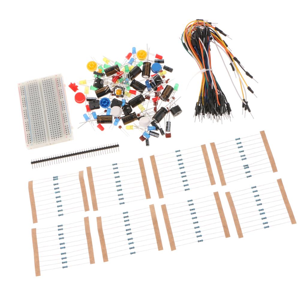 Kit Resistor LED Capacitor Jumper Cables Practical Breadboard Starter Kit