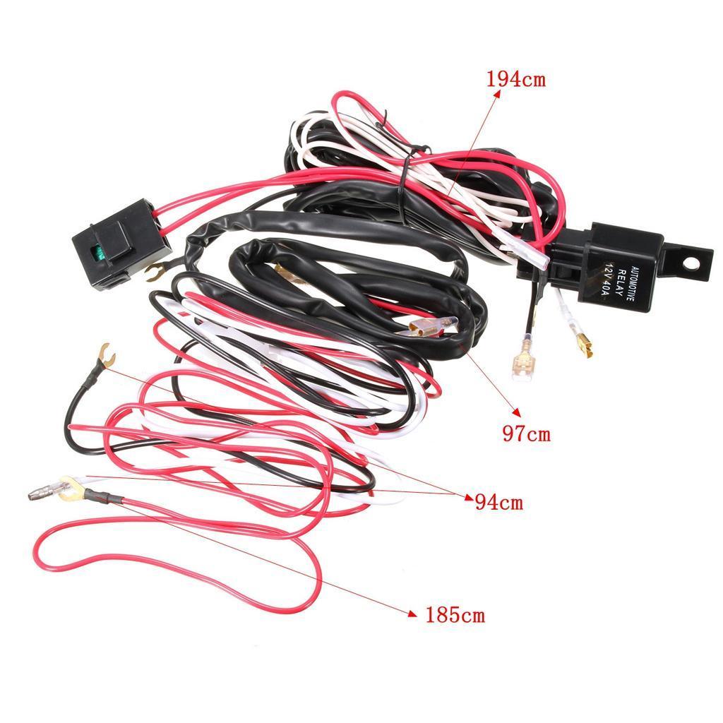  12V LED Fog Light Rocker On/Off Switch Wiring Harness 40A Relay Fuse  Red