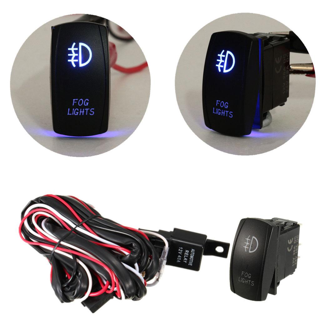  12V LED Fog Light Rocker On/Off Switch Wiring Harness 40A Relay Fuse  Blue