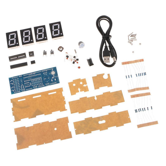 4-digit DIY Digital LED Clock Kit Light Control Temp Date Time Display Blue