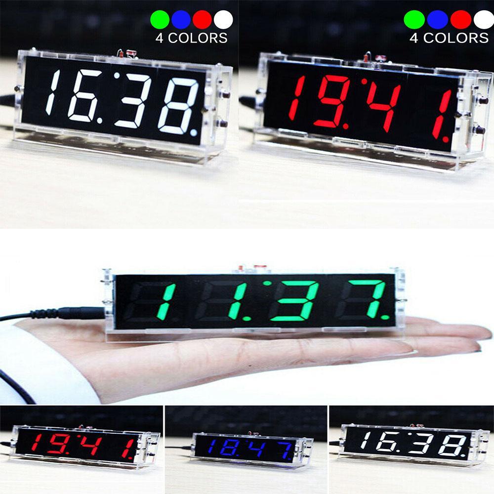 4-digit DIY Digital LED Clock Kit Light Control Temp Date Time Display Blue