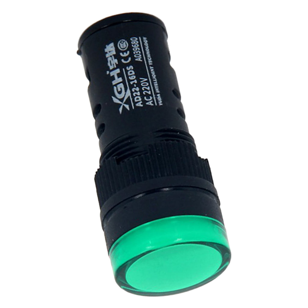 Indicator Lights AC 220V, Green LED, Flush Panel Mount 16mm
