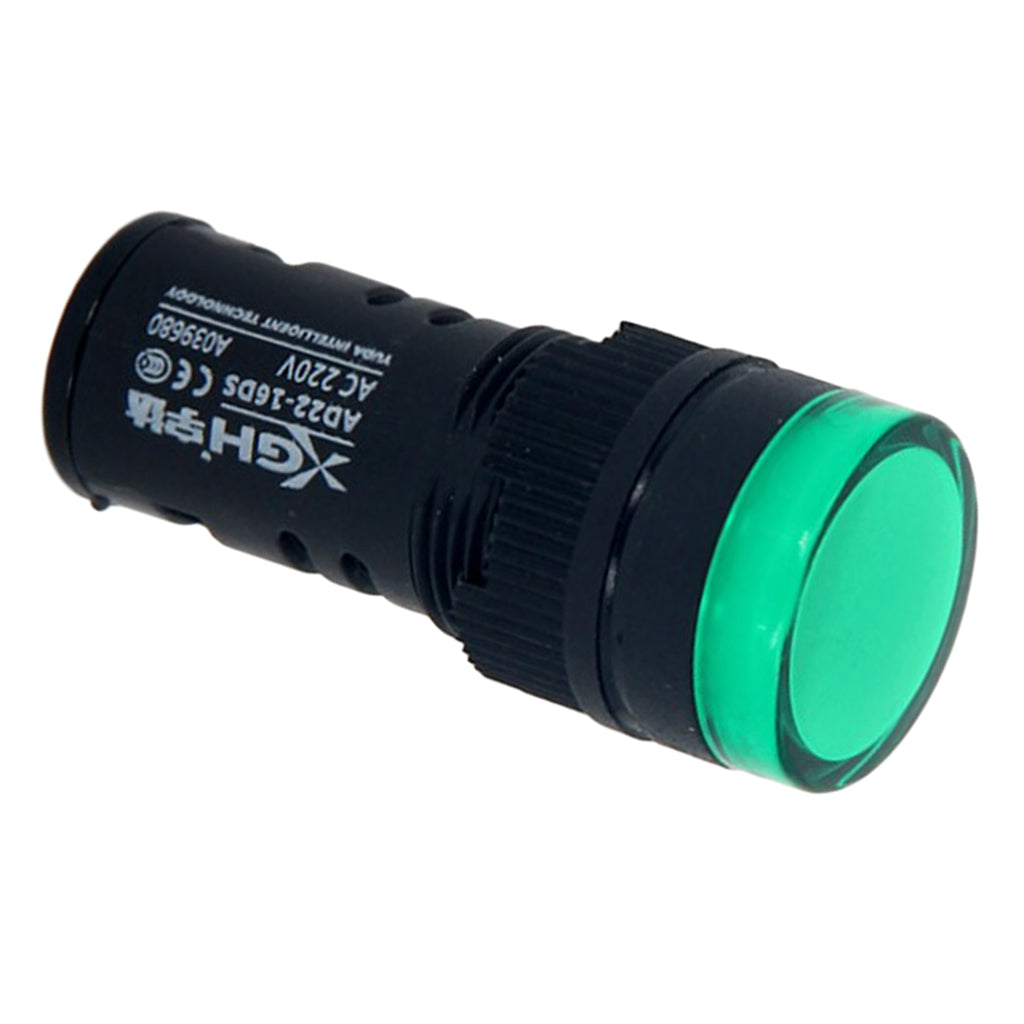 Indicator Lights AC 220V, Green LED, Flush Panel Mount 16mm