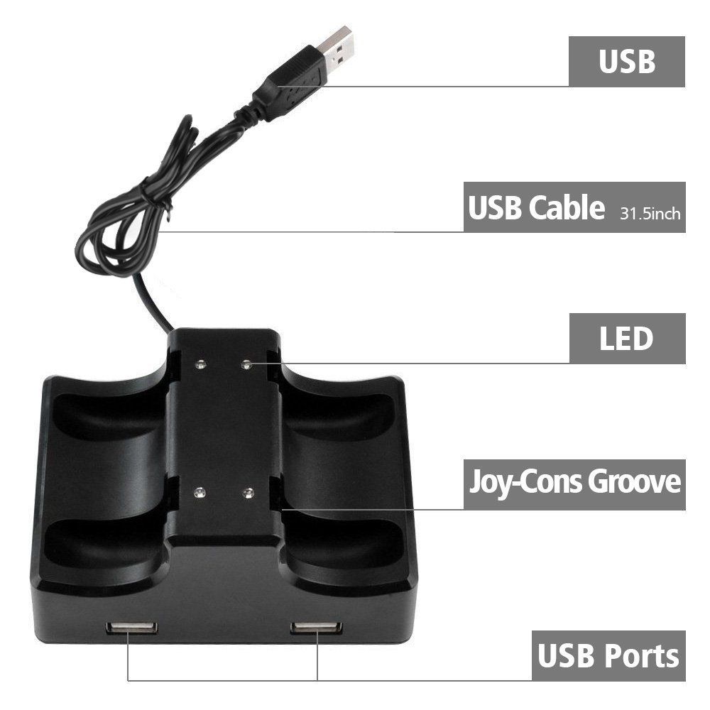 4 Port Charging Dock USB Handle Charger Stand for Nintendo Switch Controller
