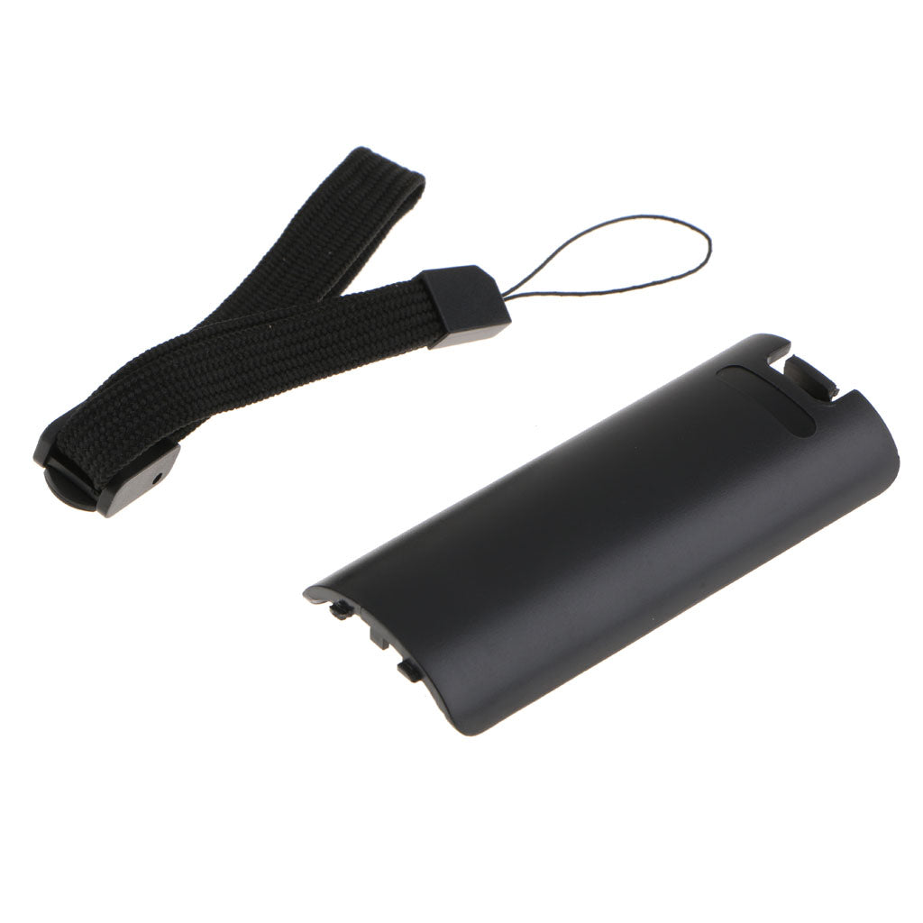 Battery Cover Back Door Case Lid + Wrist Strap for Wii Remote Control Black