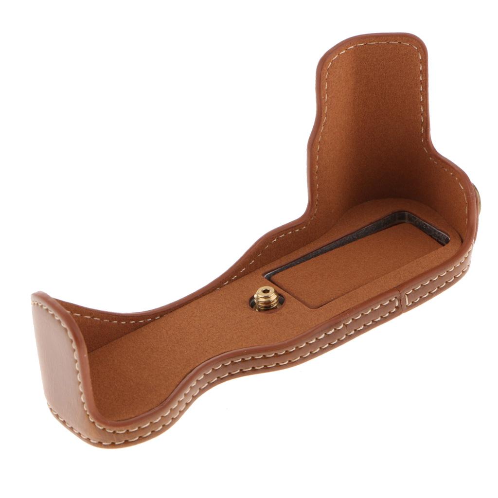 PU Leather Half Body Set Cover Hard Bag Bottom Case for Fujifilm X 70 Brown
