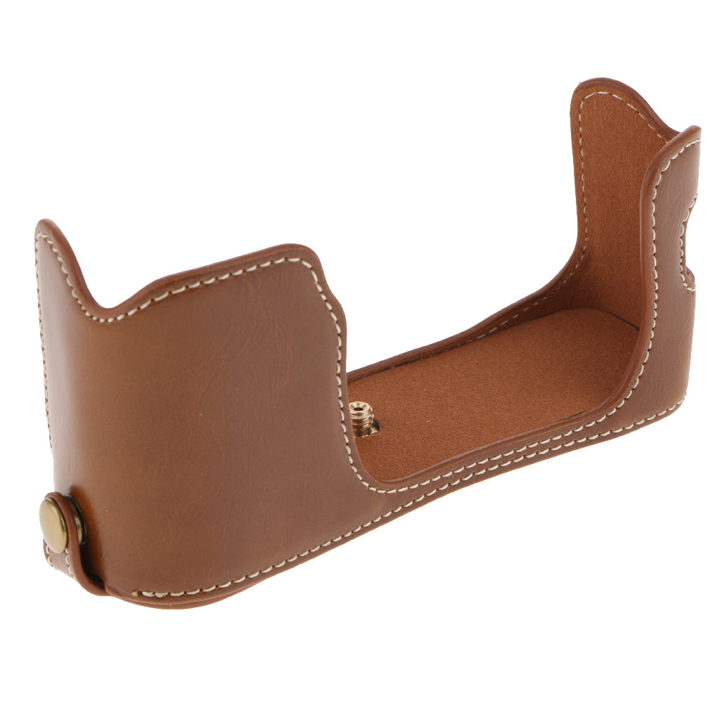 PU Leather Half Case Cover Bottom Mount for Fujifilm Fuji X100S/X100T Brown