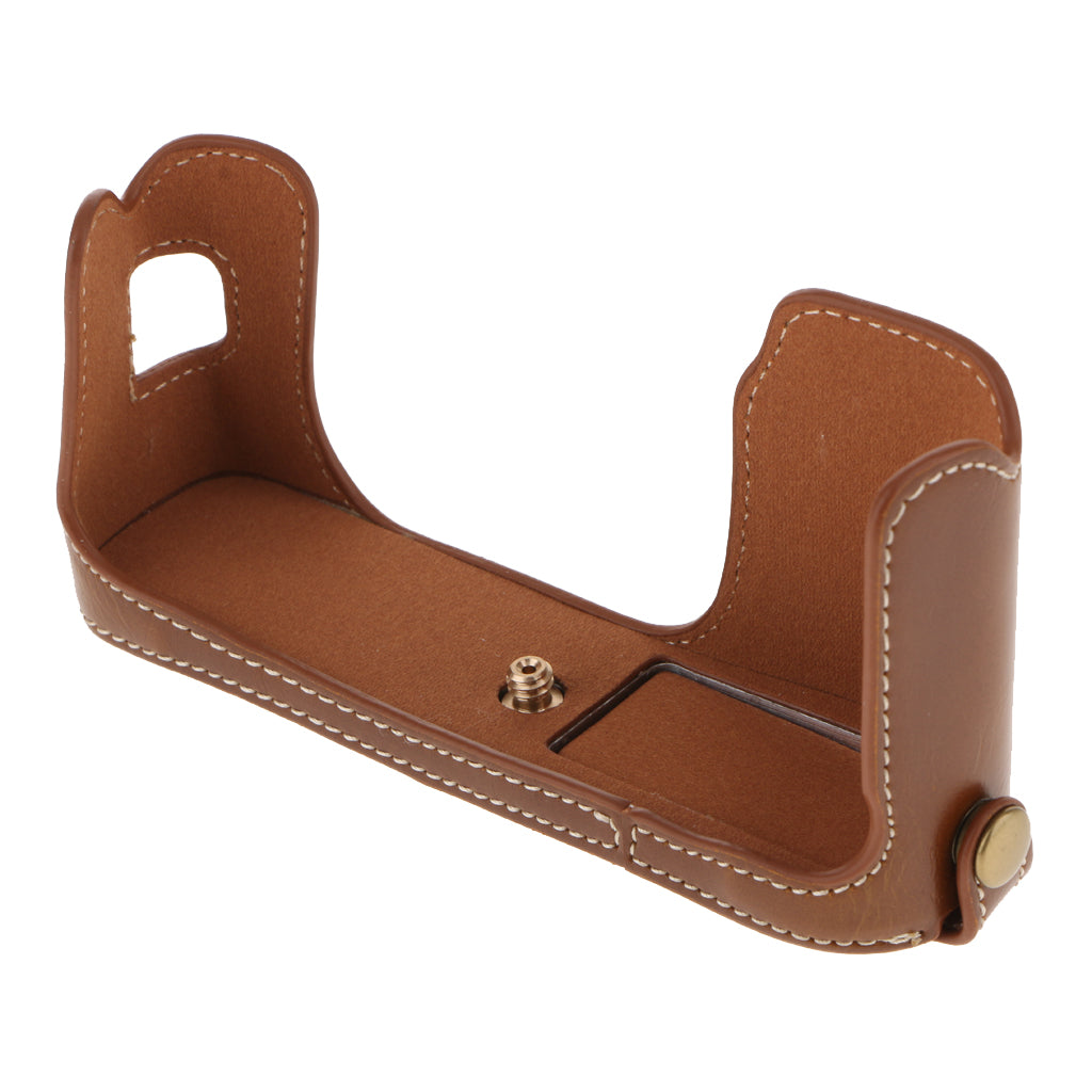 PU Leather Half Case Cover Bottom Mount for Fujifilm Fuji X100S/X100T Brown