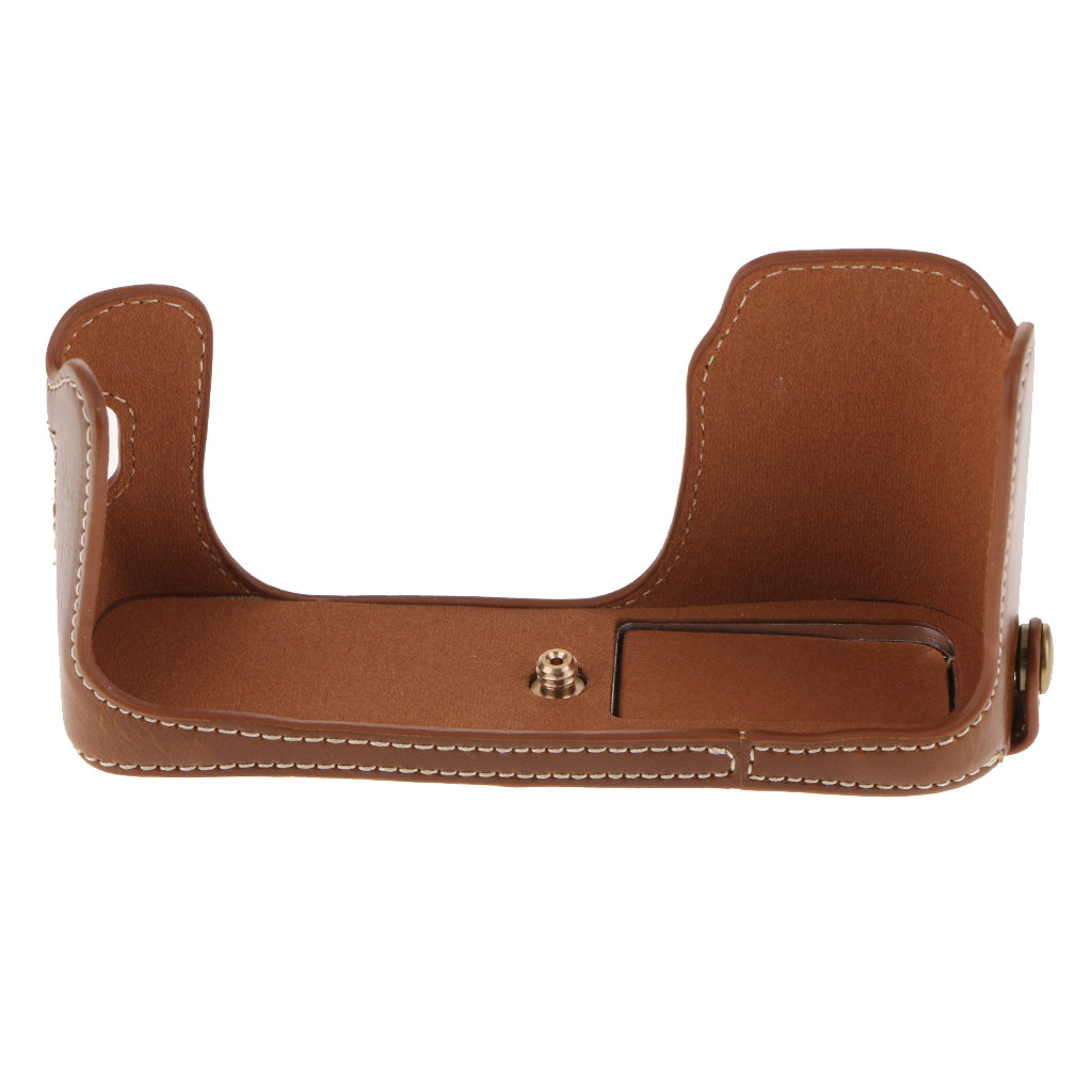 PU Leather Half Case Cover Bottom Mount for Fujifilm Fuji X100S/X100T Brown