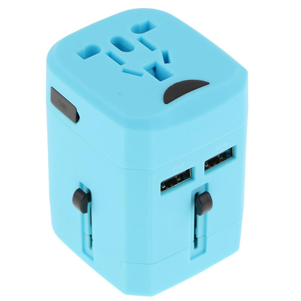 Universal Conversion Socket Dual USB World Travel Plug Adapter Sky Blue