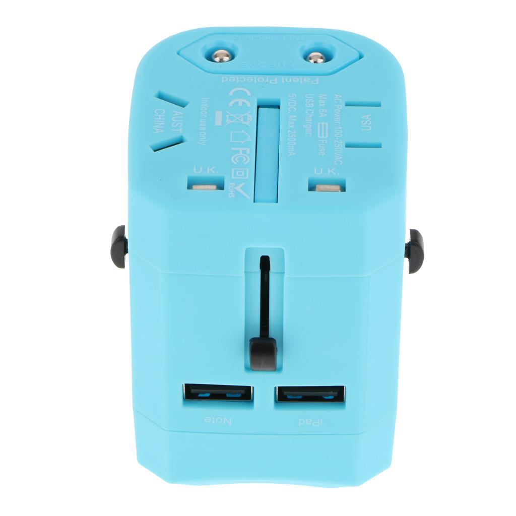Universal Conversion Socket Dual USB World Travel Plug Adapter Sky Blue