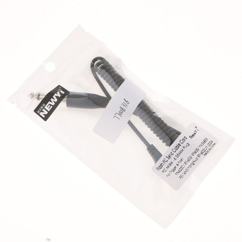 6.35mm 1/4" to Male Flash PC Sync Cable Coiled Cord with Screw Lock for DSLR