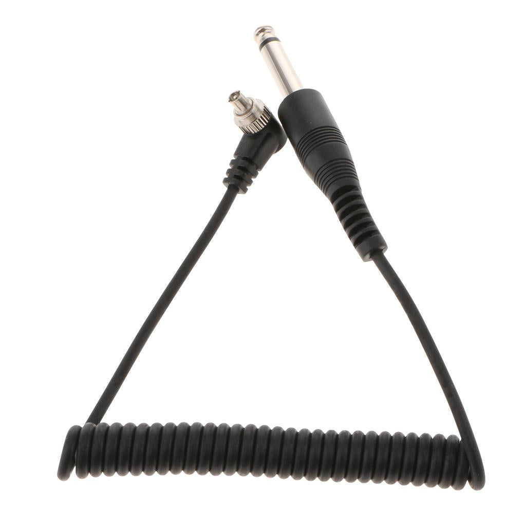 6.35mm 1/4" to Male Flash PC Sync Cable Coiled Cord with Screw Lock for DSLR