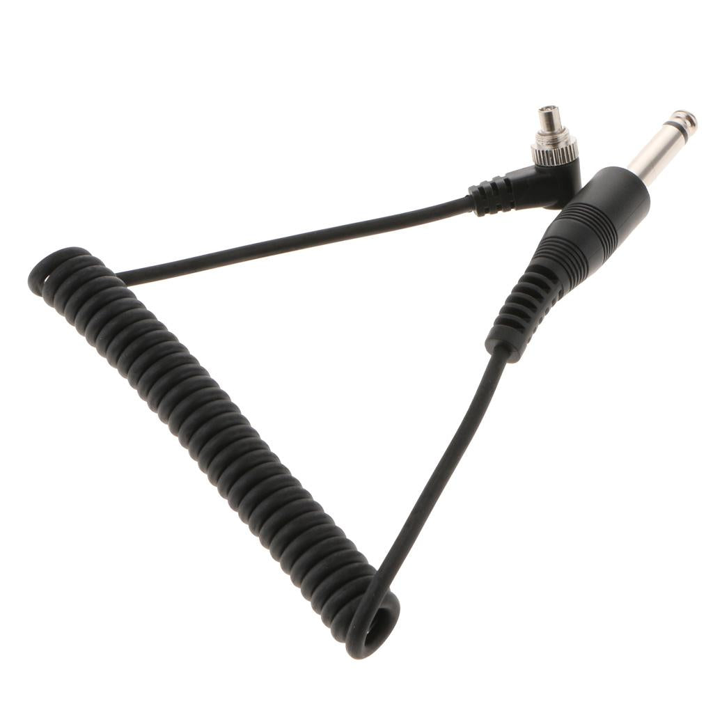 6.35mm 1/4" to Male Flash PC Sync Cable Coiled Cord with Screw Lock for DSLR