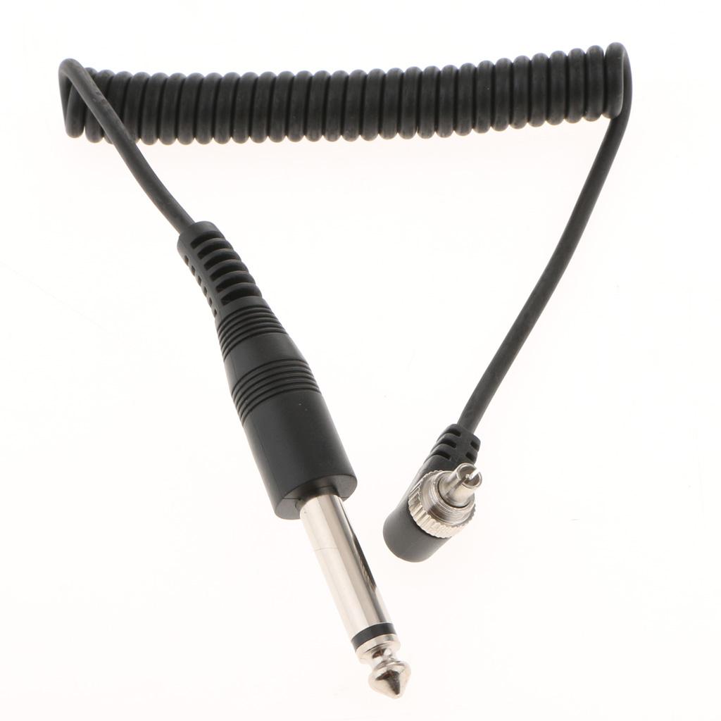 6.35mm 1/4" to Male Flash PC Sync Cable Coiled Cord with Screw Lock for DSLR