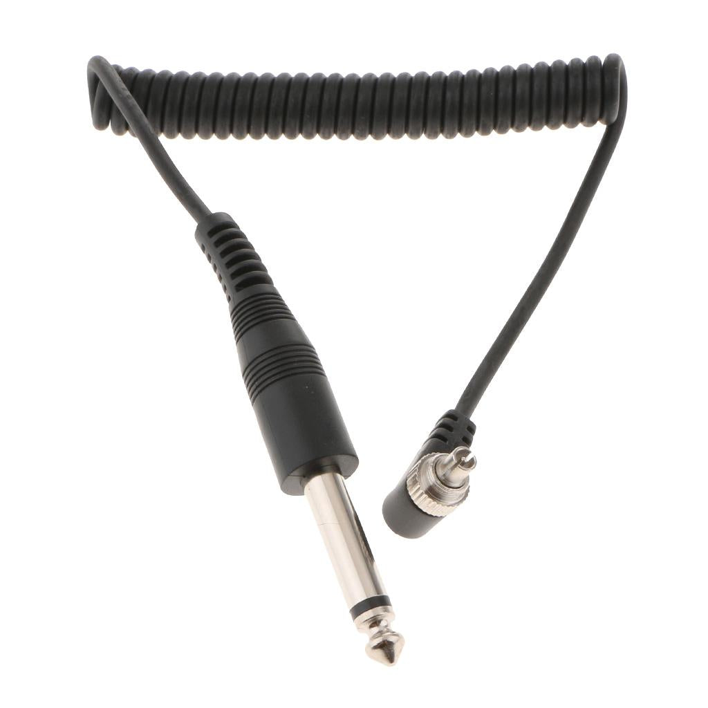 6.35mm 1/4" to Male Flash PC Sync Cable Coiled Cord with Screw Lock for DSLR