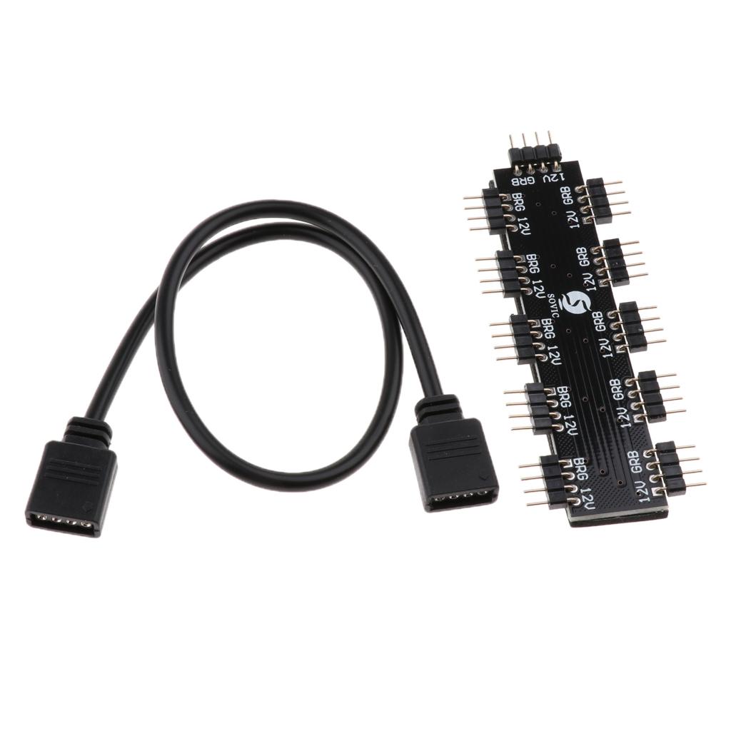 10 Channel Computer Motherboard RGB Fan Hub Splitter 4Pin 12V for LED Light Stripe External Expansion Accessory Kit
