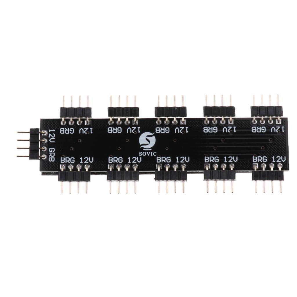 10 Channel Computer Motherboard RGB Fan Hub Splitter 4Pin 12V for LED Light Stripe External Expansion Accessory Kit