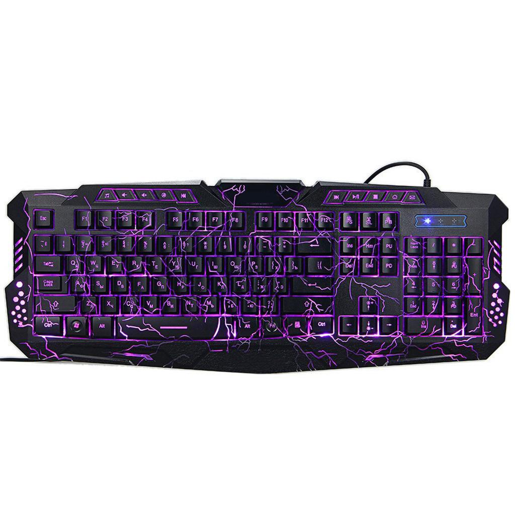 3 Colors Backlit Gaming Keyboard with Fire Cracks Pattern Black With F ...