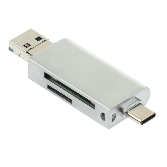 3 in 1 Card Reader Adapter with Type C/Micro USB/USB 3.0 Port Silver