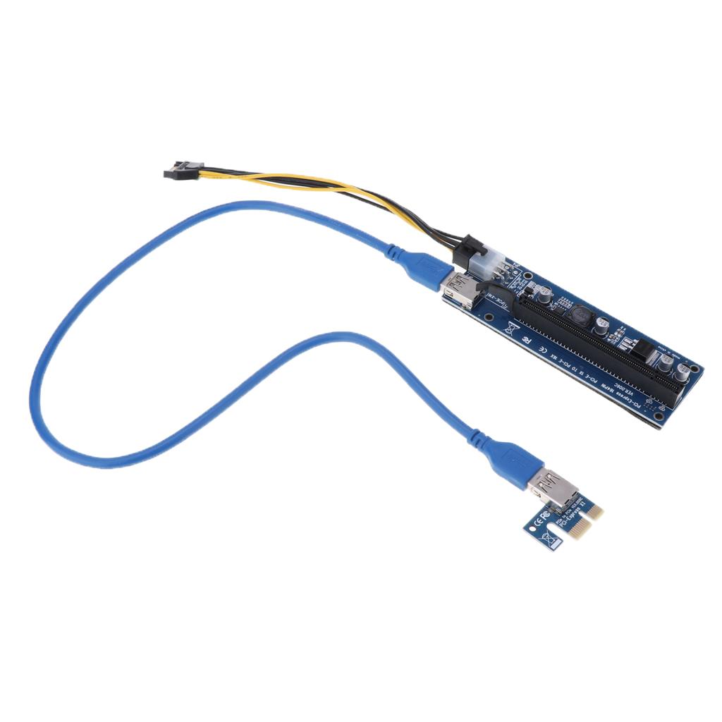 USB 3.0 Express 1x to 16x PCI-E Extender Riser Card Adapter Cable 6 Pin