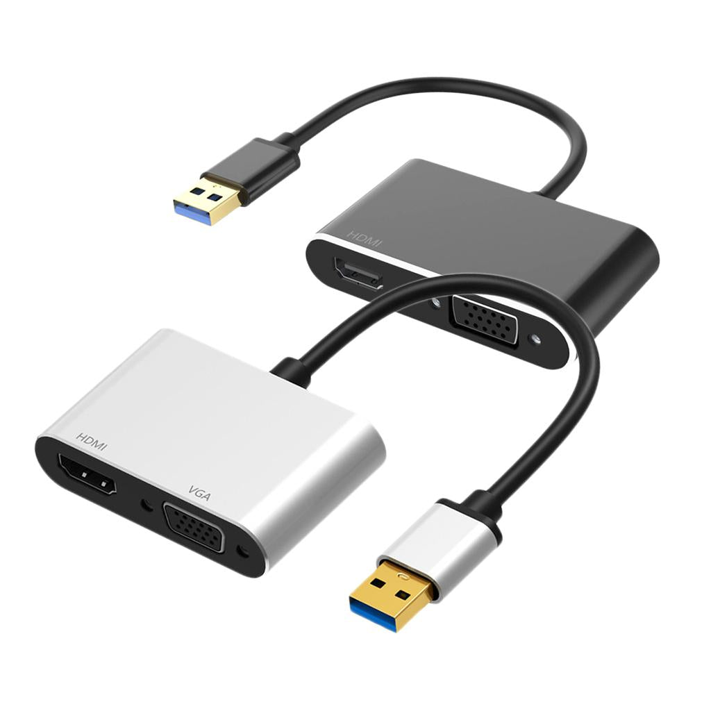 2-in-1 USB 3.0 to VGA HDMI HD 1080P Converter Adapter Cable Black
