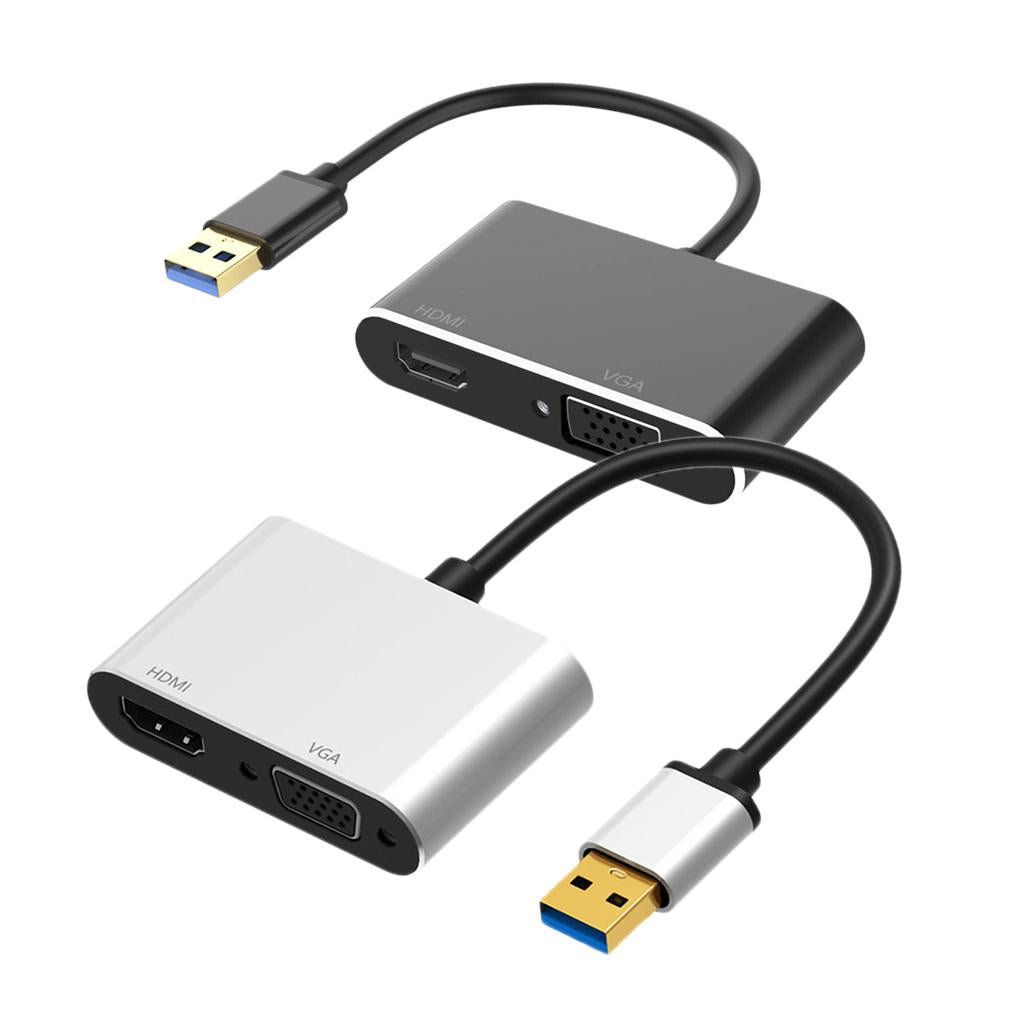 2-in-1 USB 3.0 to VGA HDMI HD 1080P Converter Adapter Cable Black