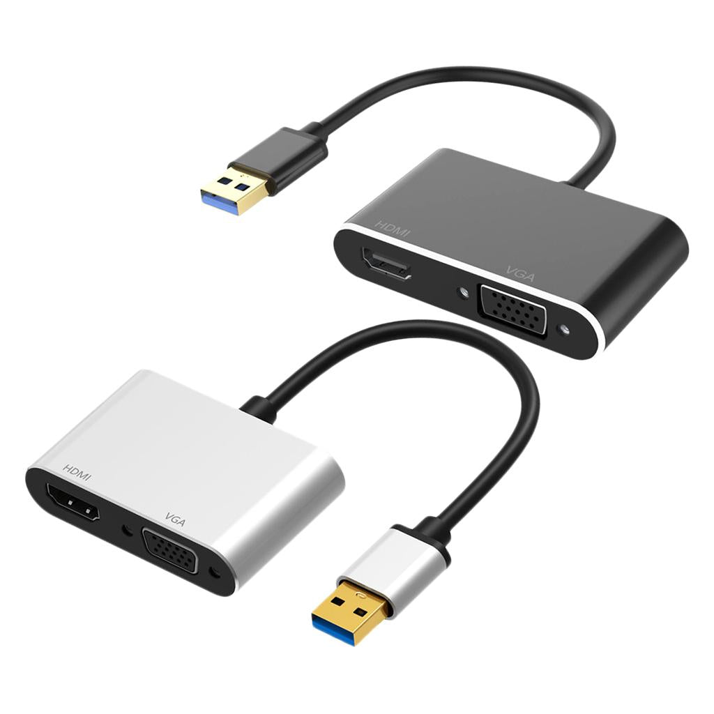 2-in-1 USB 3.0 to VGA HDMI HD 1080P Converter Adapter Cable Black