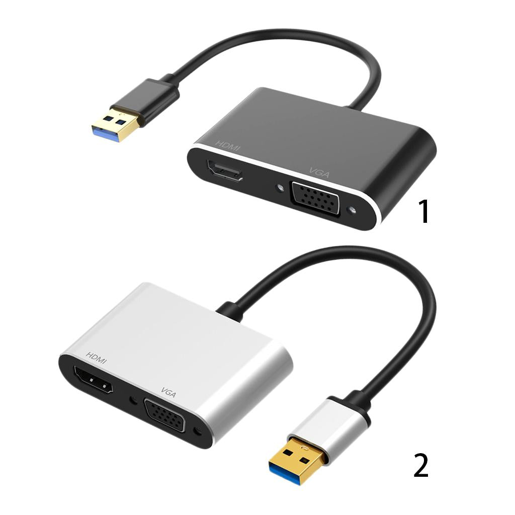 2-in-1 USB 3.0 to VGA HDMI HD 1080P Converter Adapter Cable Black
